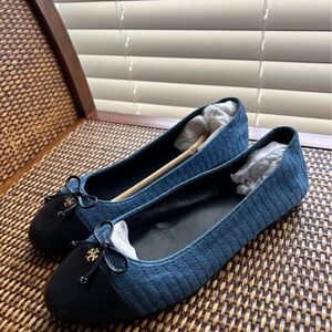 Tory Burch quilted denim/leather ballet Flats